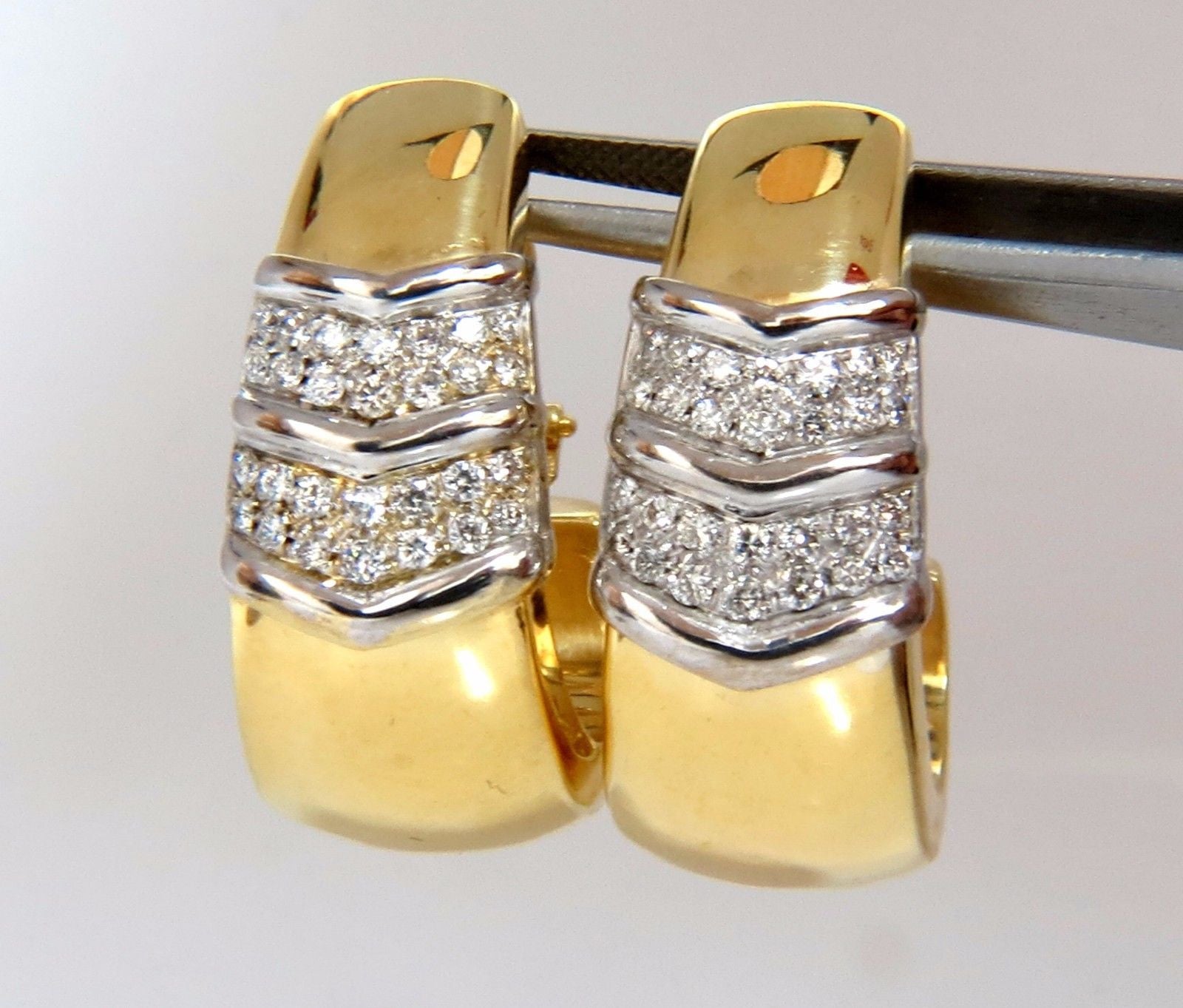 1.00ct Large Size Classic Diamond Semi Hoop Earrings 18K Gold - Elegant Everyday Wear & Special Occasion Jewelry Gift