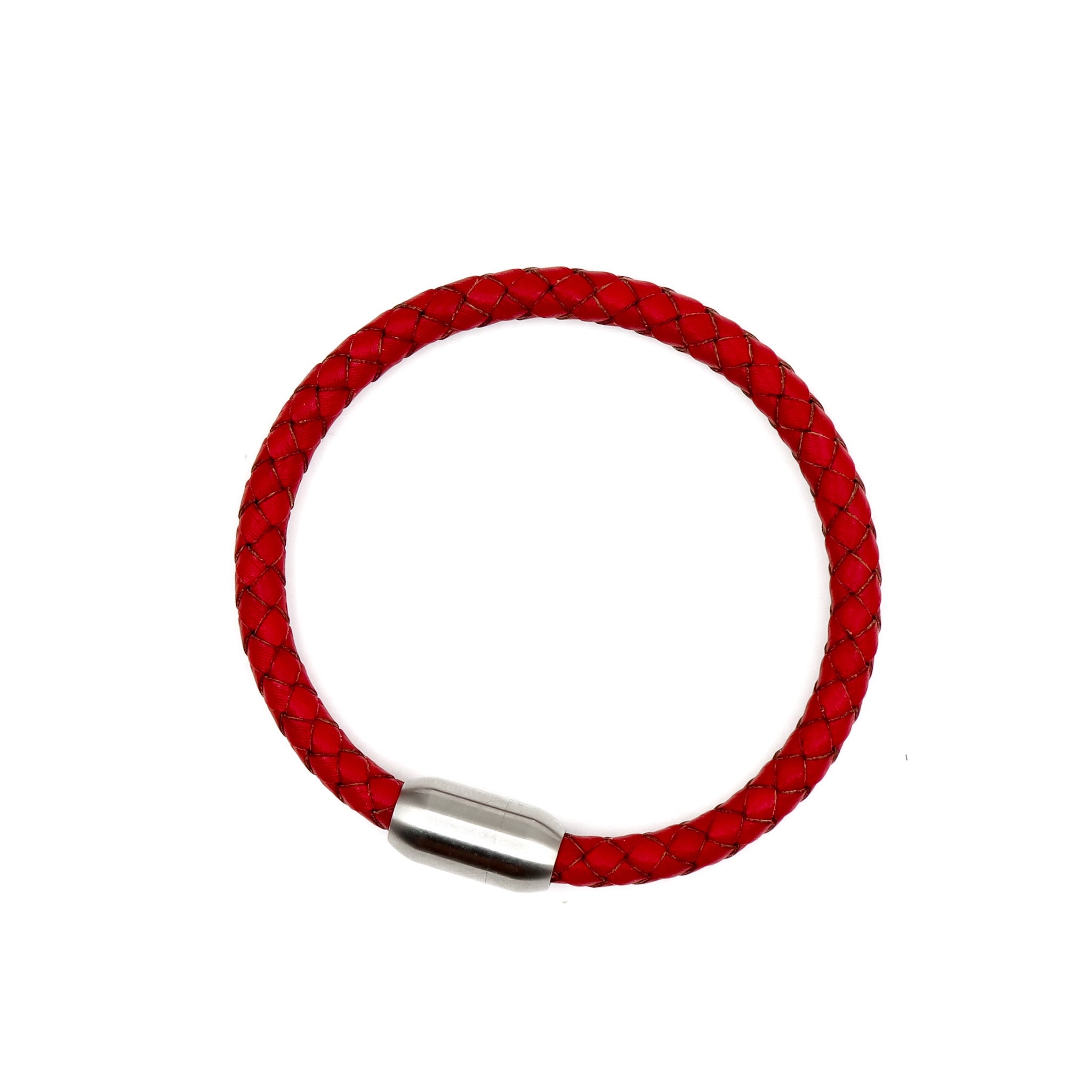 ROMALI Matte Stainless Steel Red Leather Bracelet for Men & Women - Fashionable Adjustable Wristband for Casual Wear, Date Night & Gift Giving