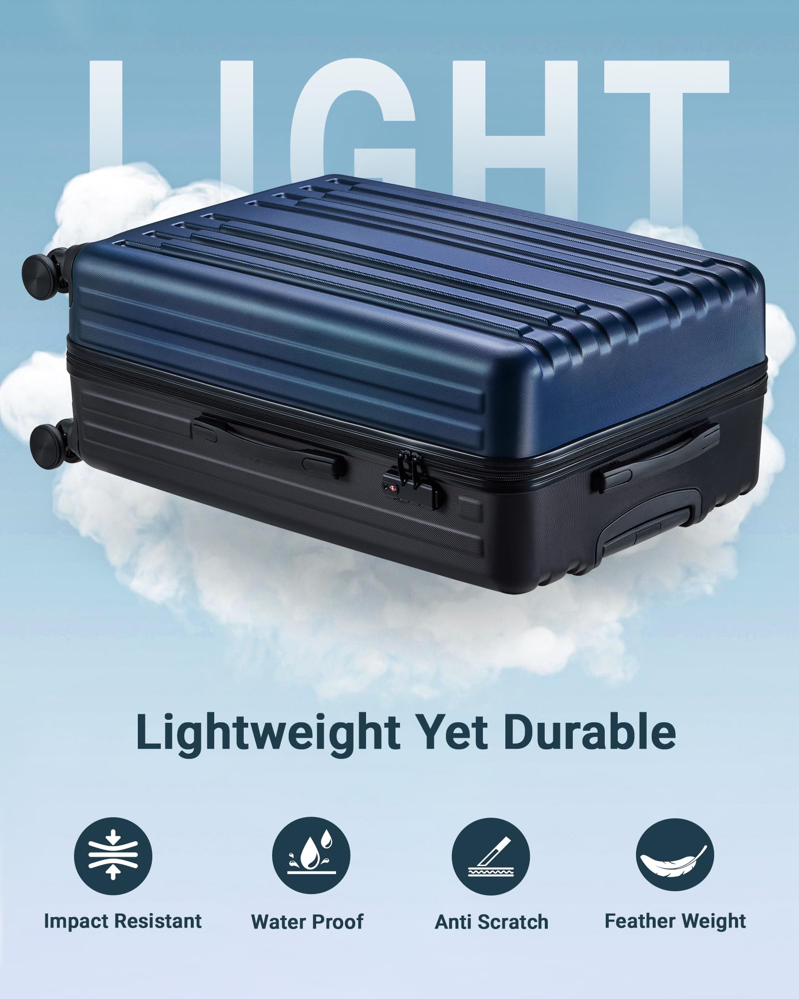 2 Piece Hardside Lightweight Luggage Set with 360° Spinner Wheels - Airline Approved Carry-On Suitcase (20/28 Inch, Blue & Black) - Perfect for Travel, Business Trips & Vacations