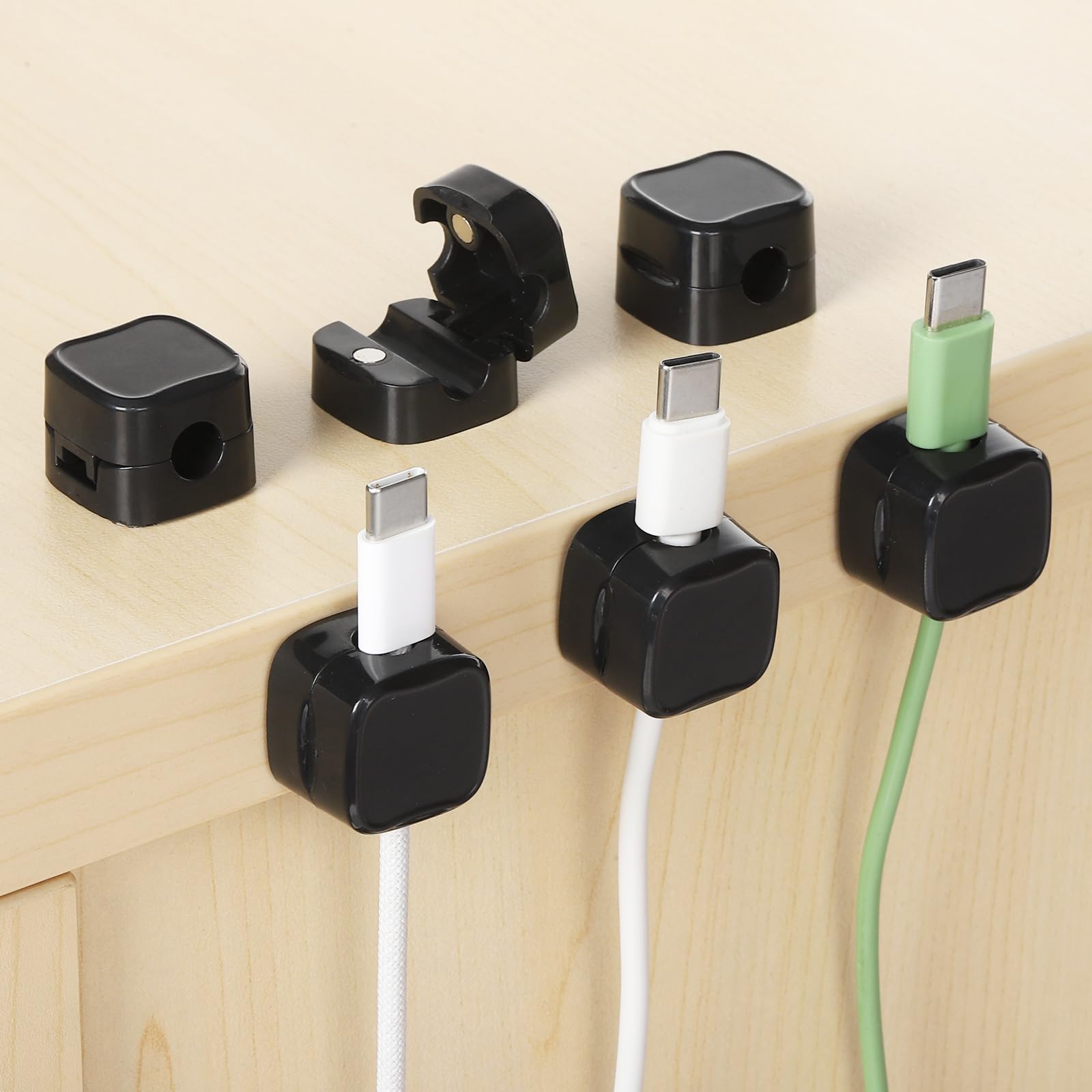 uxcell 6-Pack Magnetic Cable Clips - Adhesive Cord Organizer Holder for Desk, Wall & Nightstand - Black Rectangle Wire Management for Home & Office Use - Perfect for Organizing Phone Chargers, Headphones & USB Cables