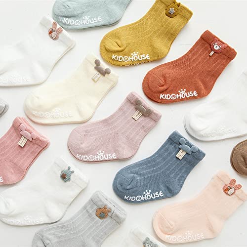 Non-Slip Toddler Socks for Boys & Girls | Soft Cotton Baby Crew Socks with Grips | Essential Kids Socks for Playtime, Daycare & Home Use