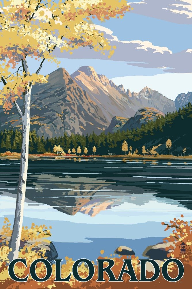 Longs Peak and Bear Lake Fall Colorado Landscape Art Print - 24x36 Signed Wall Decor Poster for Living Room, Office & Home Decor