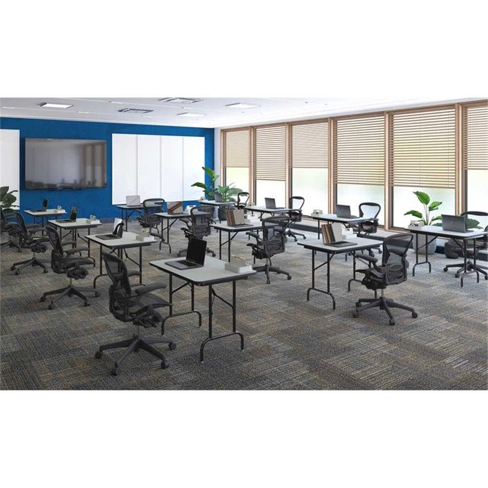 Correll 22-32 Inch Adjustable Height Folding Table with Durable Melamine Top in Black Granite - Perfect for Offices, Events, and Home Use