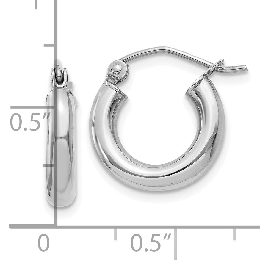 Avariah 10K White Gold Polished 3mm Tube Hoop Earrings - 9mm Diameter | Classic Minimalist Jewelry for Women | Perfect for Everyday Wear, Office & Special Occasions