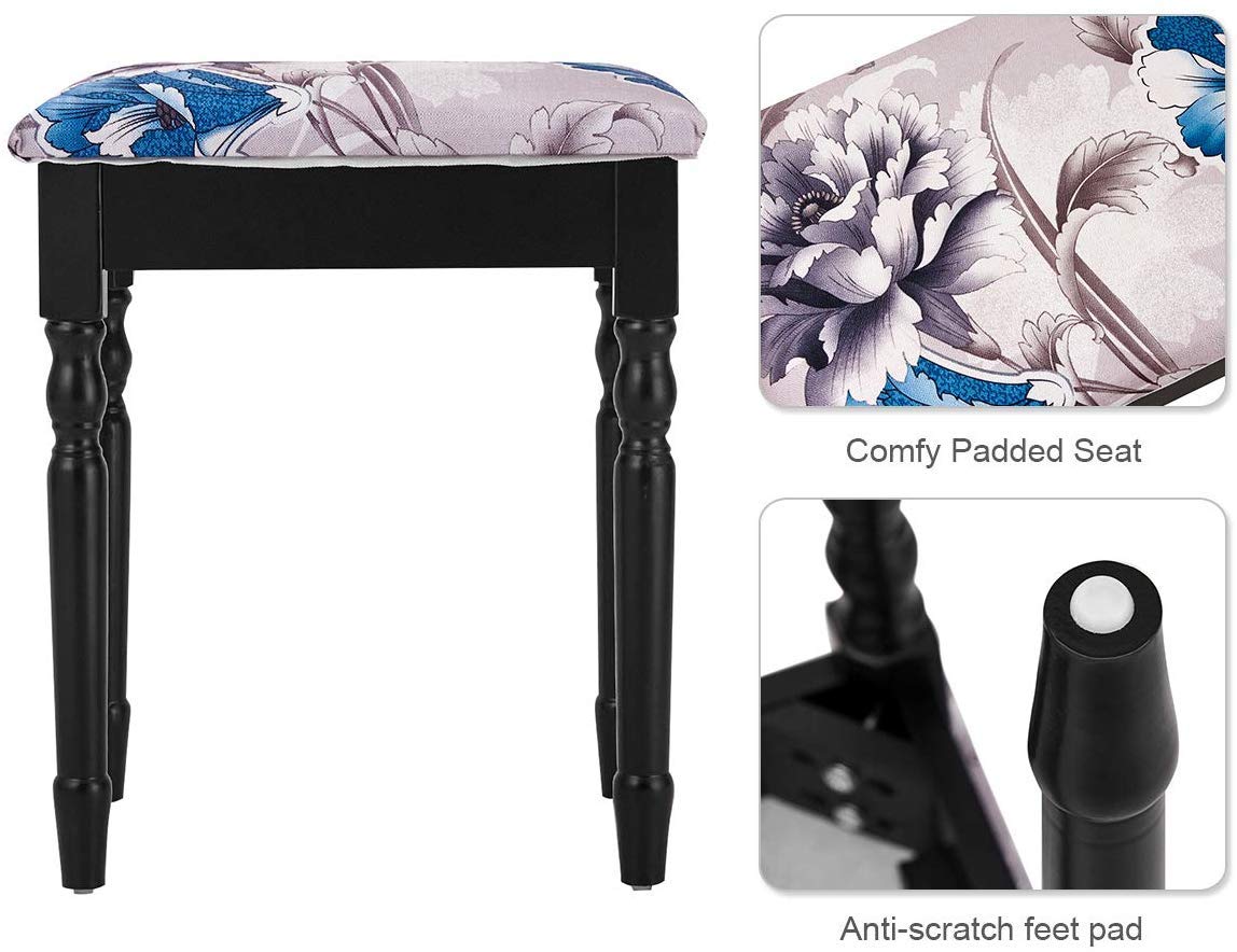 Giantex Vanity Table Set with Tri-Folding Mirror, Makeup Dressing Table with 4 Drawers & Padded Stool, Black Bedroom Vanity Desk for Women - Perfect for Makeup Application, Jewelry Storage & Bedroom Decor