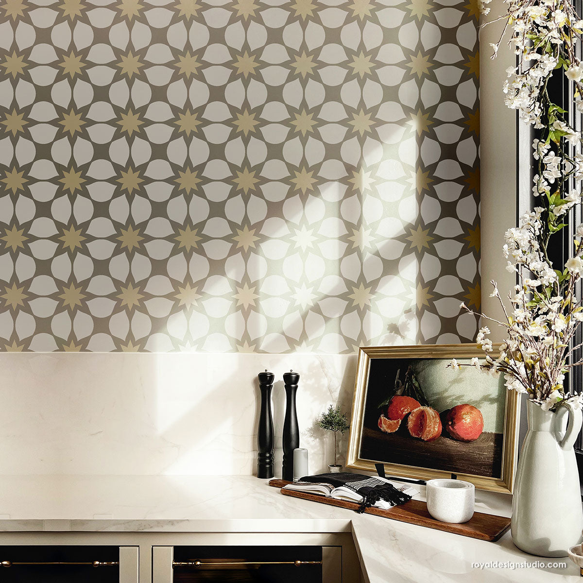Floral Cassis Allover Stencil for DIY Home Decor, Wall Painting, and Craft Projects