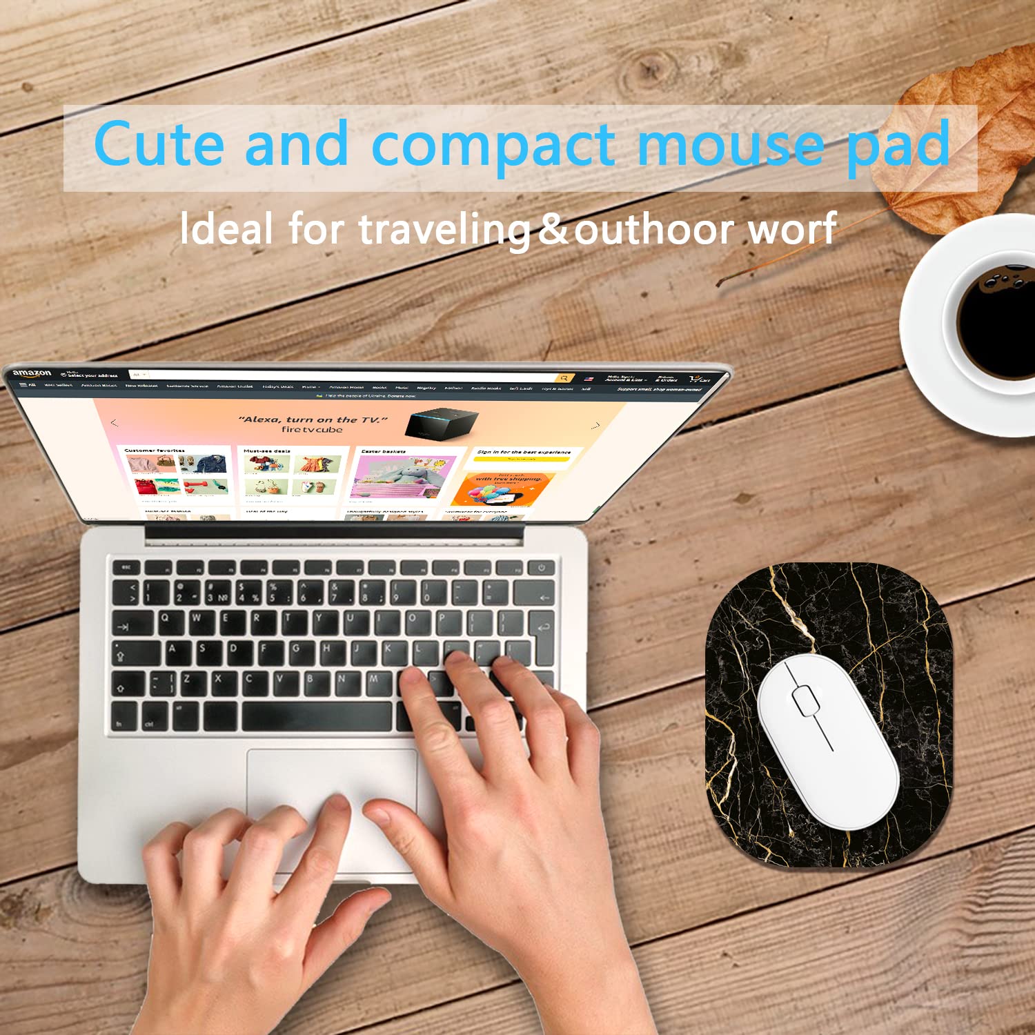 Premium Mini Mouse Pad 6x7 Inches - Non-Slip Rubber Base, Waterproof Desk Mat for Laptop & Wireless Mouse - Black Gold Marble Design - Perfect for Home Office, Gaming & Travel Accessories