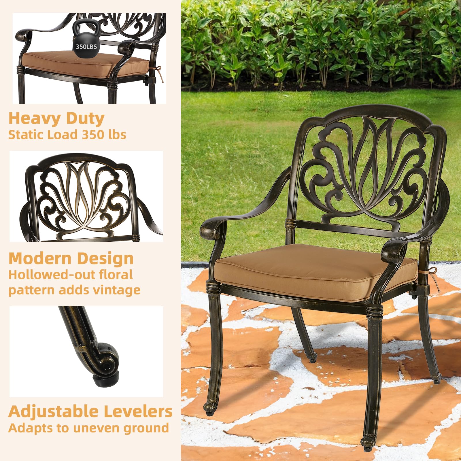 5-Piece All-Weather Outdoor Patio Dining Set - Cast Aluminum Garden Furniture with 4 Chairs, 4 Cushions & 35.4