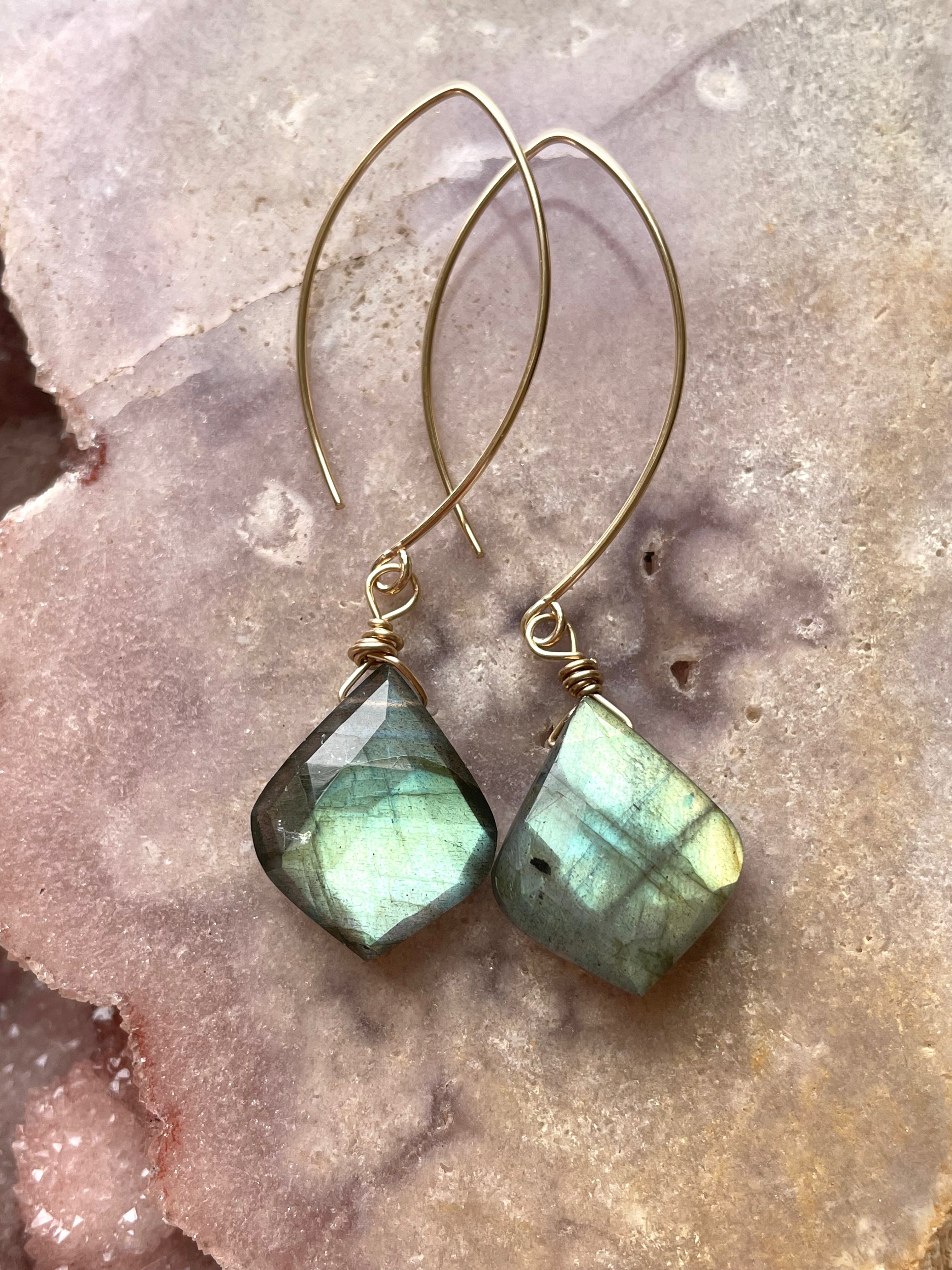 Labradorite Dangle Earrings for Women - Sterling Silver & Gold Filled Long Drop Earrings - Elegant Boho Jewelry for Party, Wedding & Everyday Wear