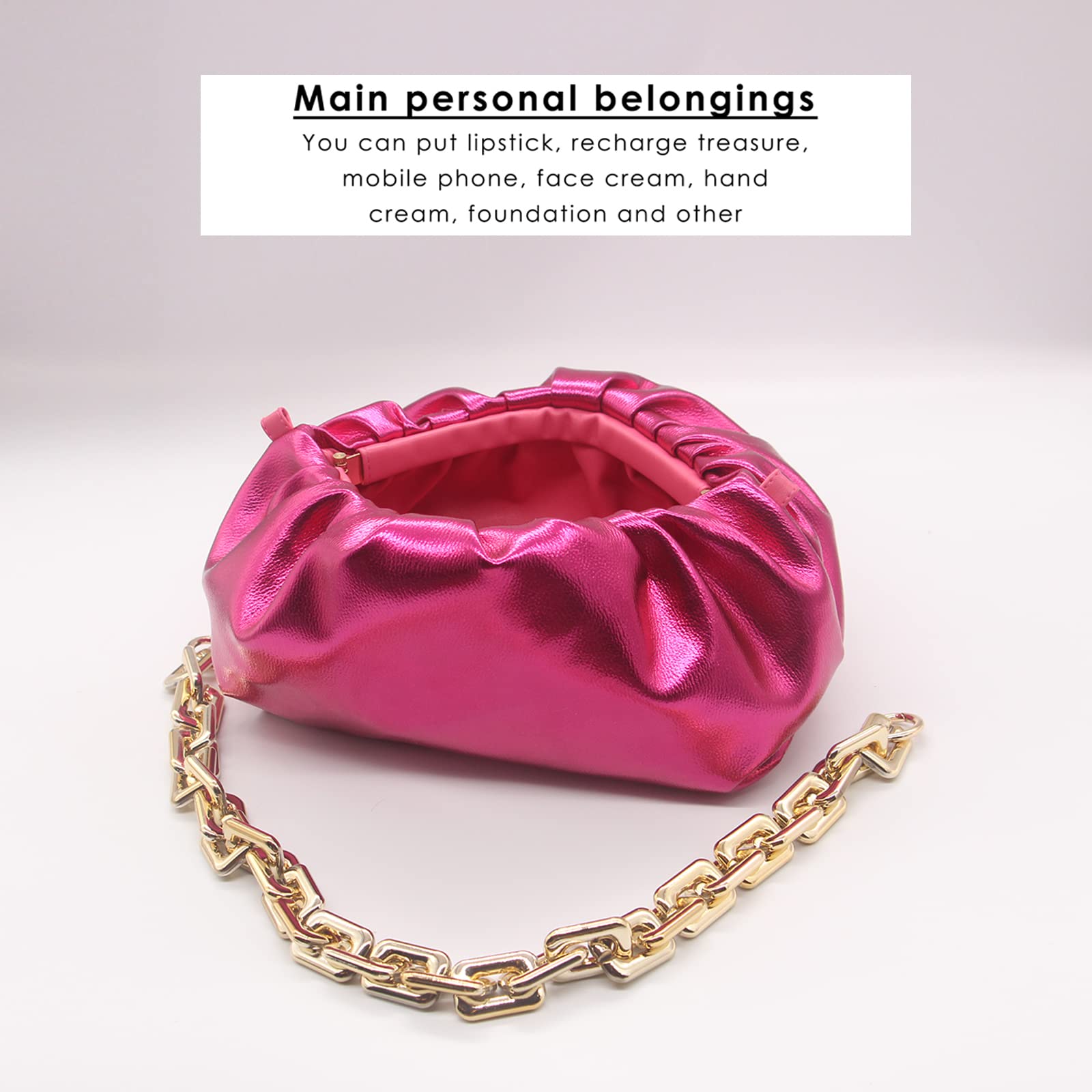 NAARIIAN Women's Cloud-Shape Dumpling Bags with Chunky Chain & Detachable Strap - Elegant Evening Clutch Purse for Parties, Weddings & Date Nights