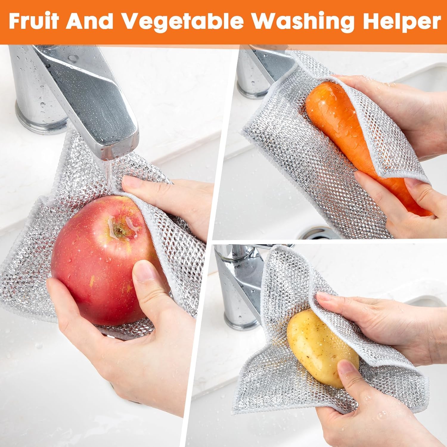 Makbrite Multipurpose Stainless Steel Scrubber Pads - Non-Scratch Dishwashing Rags for Wet & Dry Cleaning - Pack of 6 | Perfect for Washing Dishes, Sinks, Countertops & Kitchen Cleaning | Easy Rinse & Machine Washable