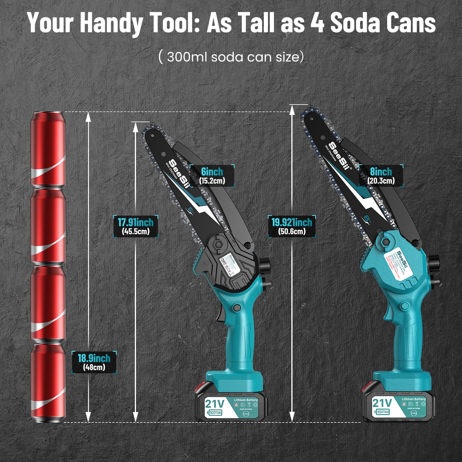 Seesii Mini Cordless Chainsaw CH600+ - 6 Inch Electric Chainsaw with 900W Motor, 2×4.0Ah Long-Lasting Batteries & Automatic Oiler - Lightweight Handheld Battery Powered Chainsaw for Tree Trimming, Pruning, and Yard Maintenance - Perfect Gift for Men, Women, Dad, and DIY Enthusiasts