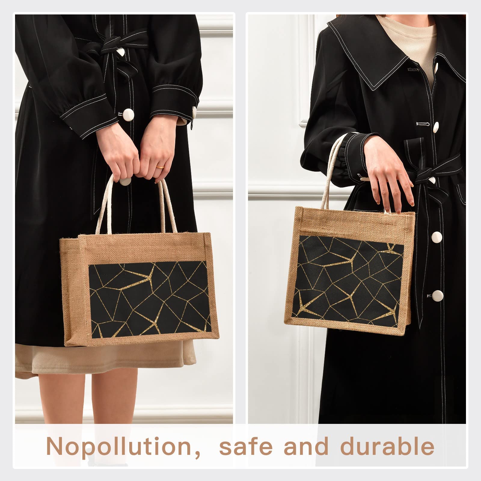 Premium Golden Mesh Jute Tote Bag - Waterproof Reusable Grocery Shopping Bag for Women, Eco-Friendly Beach Tote & Travel Carryall - Perfect for Farmers Market, Grocery Hauling & Beach Outings