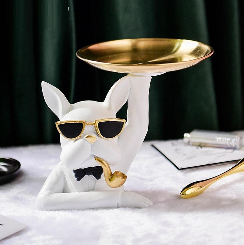 WGYYB Resin French Bulldog Sculpture Tray - Modern Nordic Home Decor for Living Room, Key Holder & Entryway Storage - White | Perfect for Home Decor, Gift Giving & Organizing Small Items