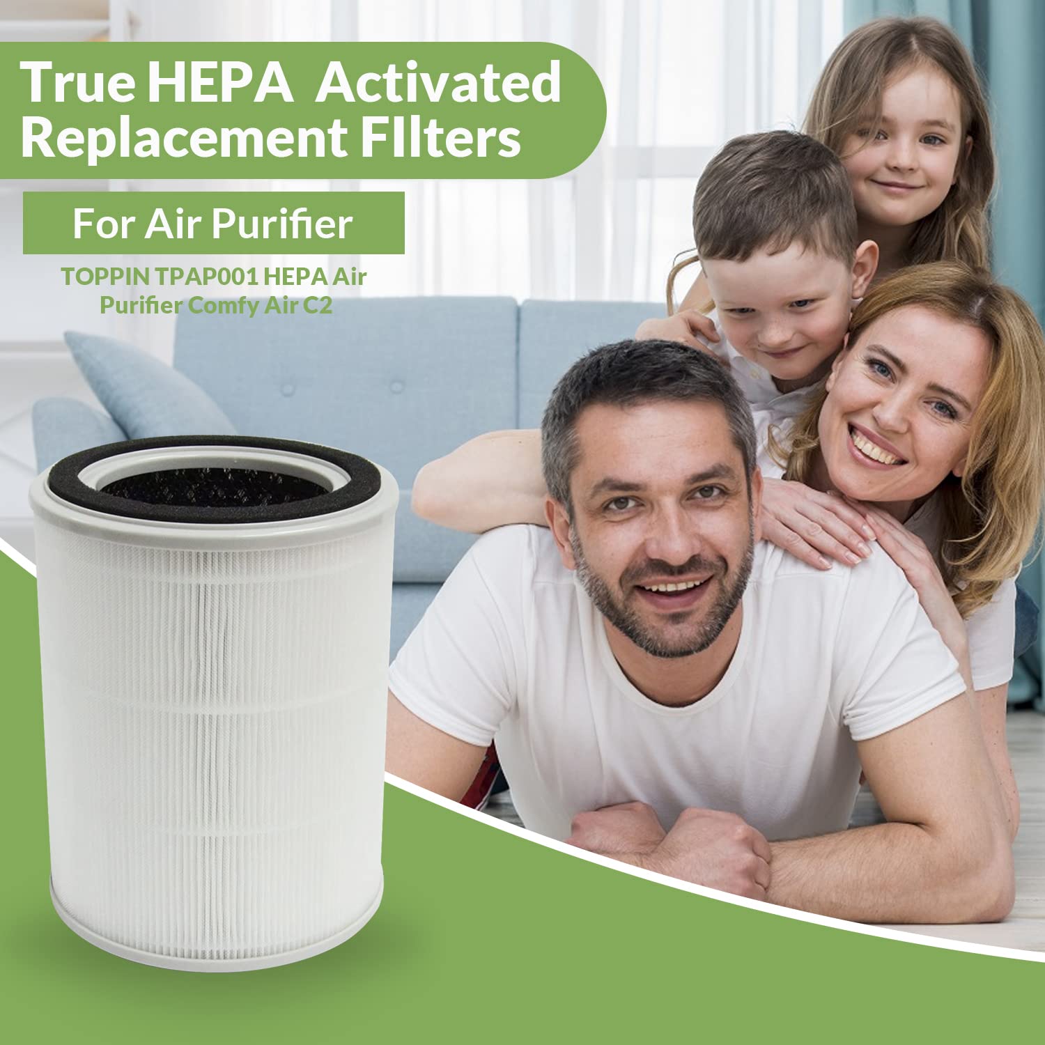 Toppin TPAP001 Air Purifier Replacement Filter - 4-in-1 Pre-Filter with H13 True HEPA Technology & Allergen Absorber (1 Pack) - Ideal for Home, Office, and Allergy Relief