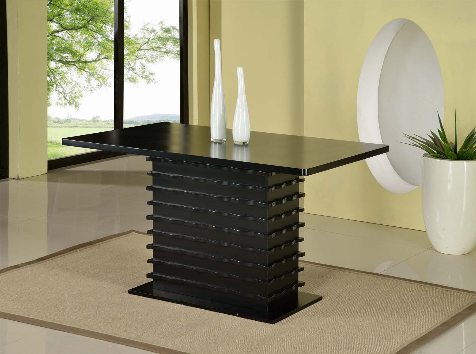King's Brand Black Finish Wood Wave Design Dining Room Kitchen Table - Modern & Stylish for Family Meals, Dinner Parties & Home Decor
