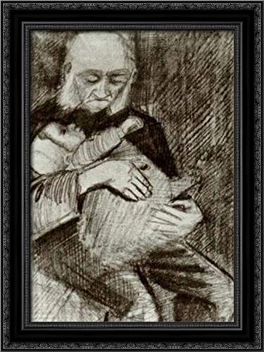 Vincent van Gogh 'Orphan Man With A Baby In His Arms' 18x24 Framed Canvas Art - Black Ornate Wood Frame - Perfect for Living Room, Bedroom & Office Wall Decor