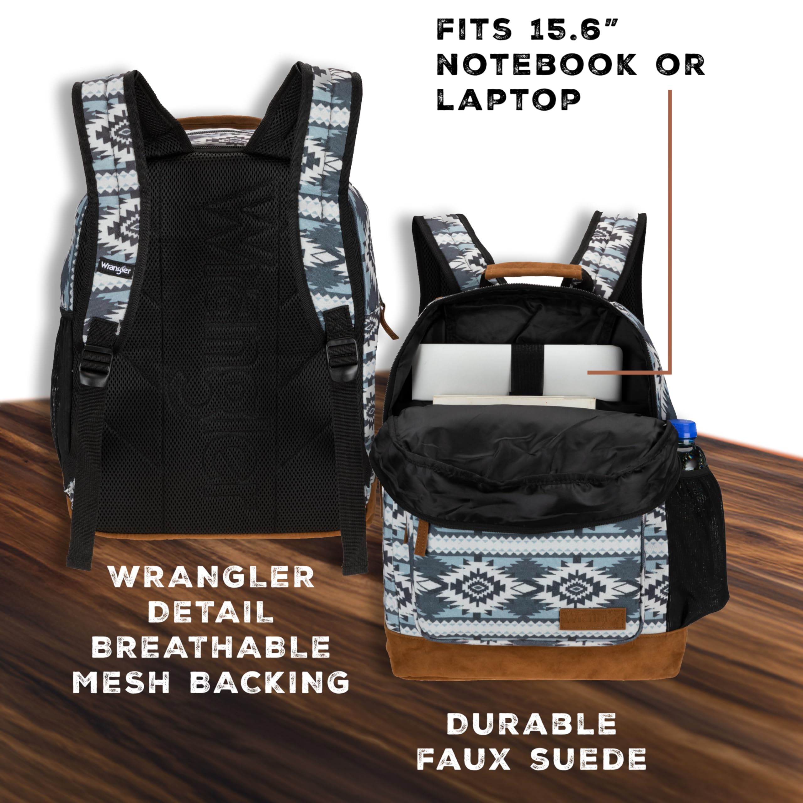 Wrangler Yellowstone Western-Style Backpack - Water Resistant Coated Canvas Daypack for Travel, School & Daily Use with Padded Laptop Sleeve (Checotah) | Perfect for College Students, Commuters & Outdoor Adventures