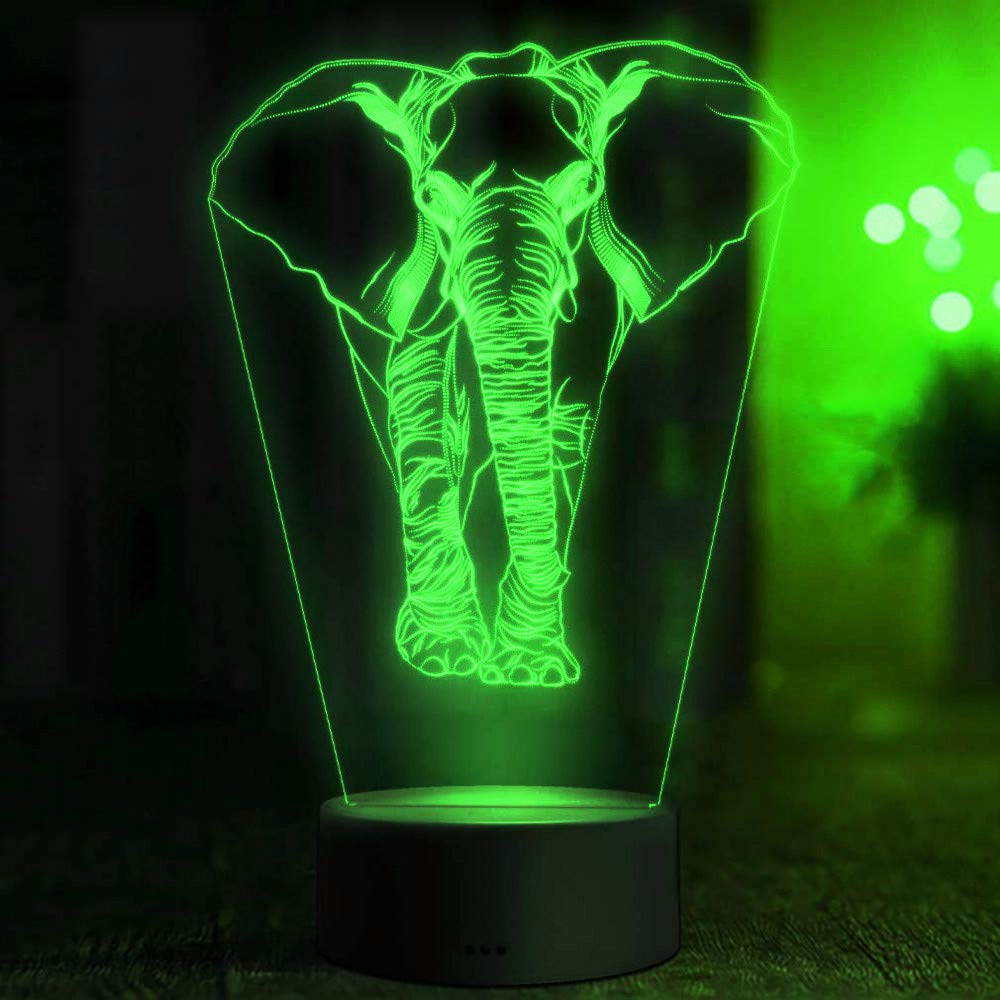 3D Elephant Night Light LED Touch Table Lamp - 7 Color Changing Optical Illusion Decor for Kids Room, Nursery, Birthday Gift | Home Desk Decor, Christmas Present, Children's Toy & Bedside Lighting