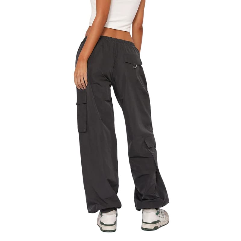 Y2K Low Waist Cargo Baggy Pants for Women - 90s Retro Drawstring Wide Leg Sweatpants with Pockets | Harajuku Streetwear Fashion | Perfect for Casual Wear, Street Style & 90s Theme Parties