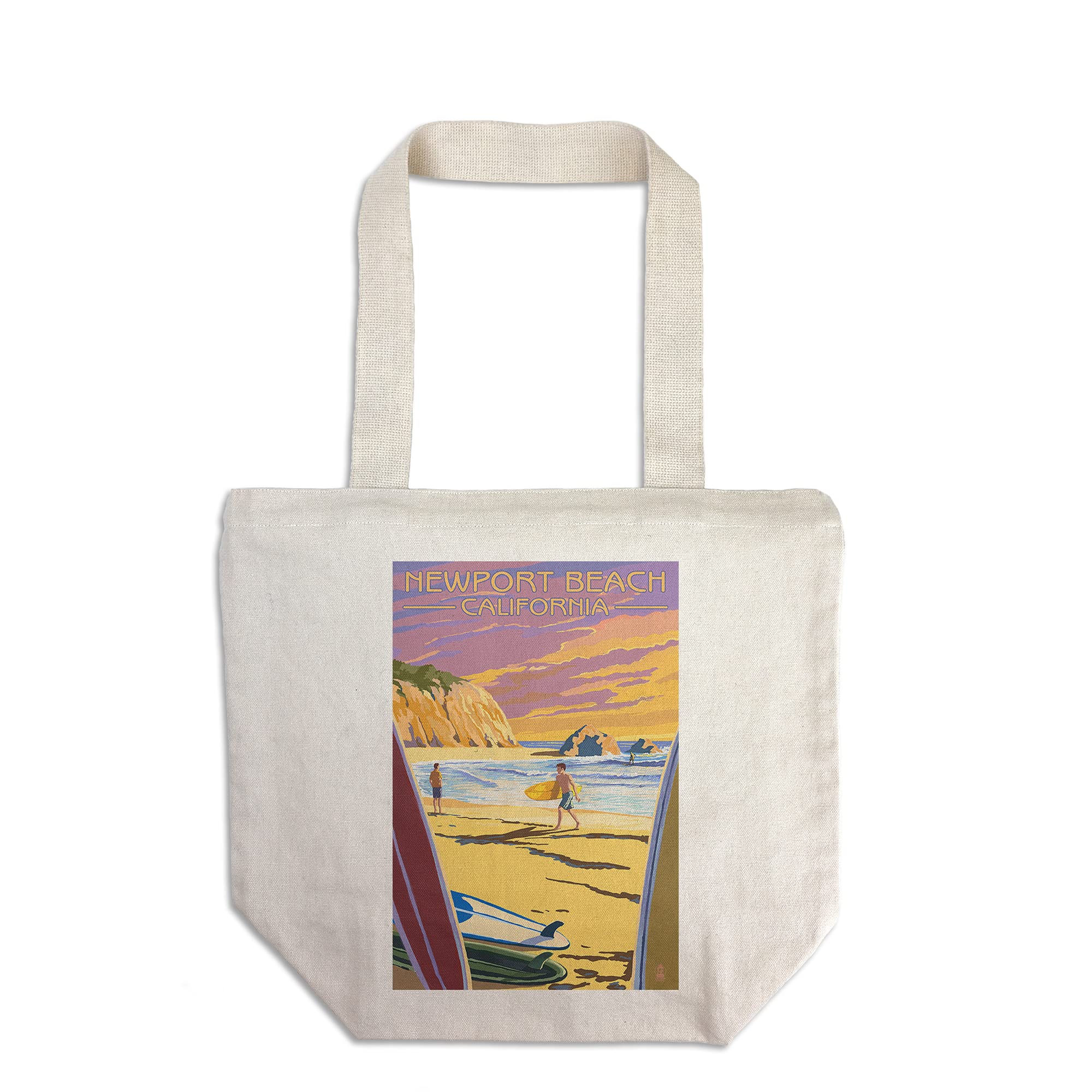 Newport Beach California Surfers at Sunset Tote Bag - 100% Cotton Canvas Reusable Shopping Bag for Beach, Groceries & Daily Use