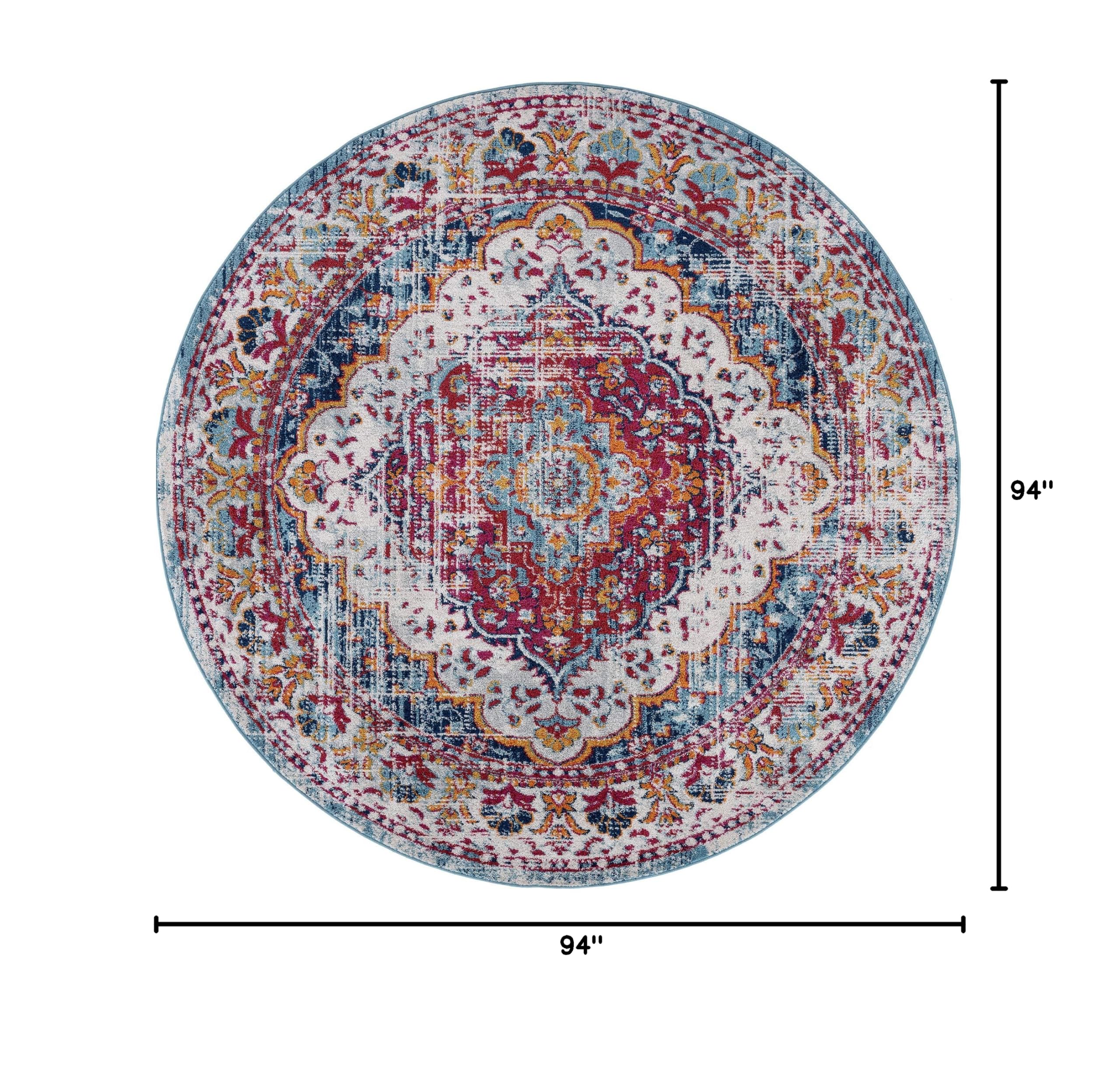 Britney Red 8ft Round Area Rug - Traditional Medallion Design for Living Room, Dining Room, Bedroom & Entryway - Large Indoor Carpet for Home Decor - Perfect for Foyers, Hallways & Cozy Spaces