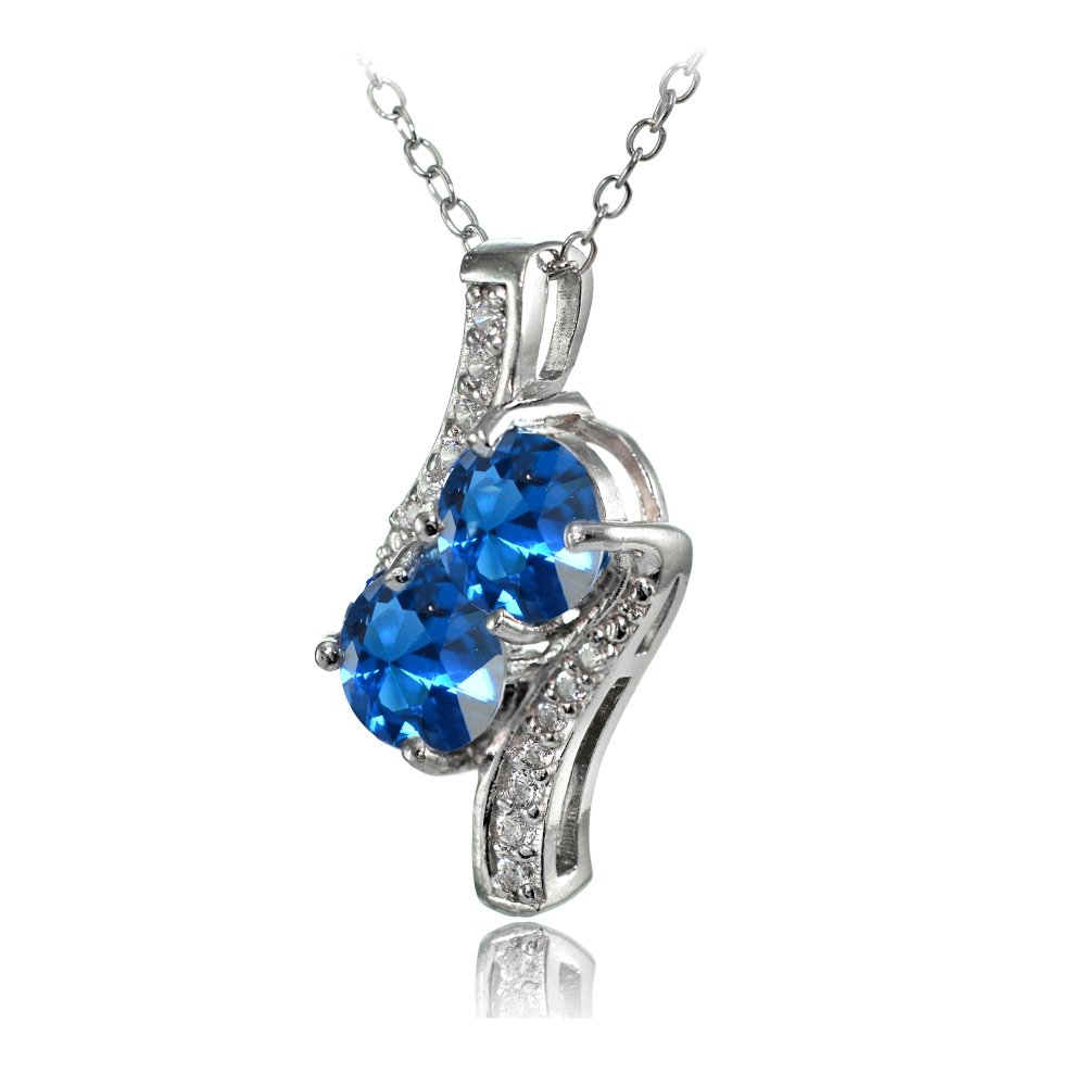 Sterling Silver Simulated Gemstone Necklace with CZ Accents - Elegant Two-Stone Round Pendant for Women | Perfect for Parties, Weddings & Everyday Wear