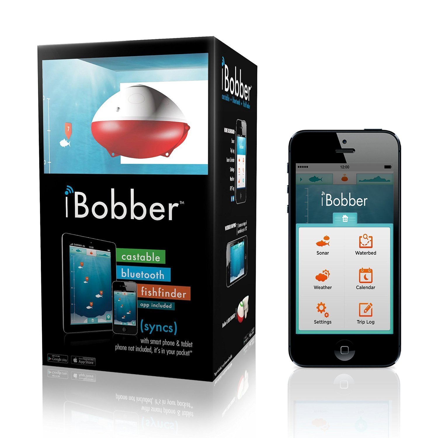 Portable Wireless Bluetooth Fish Finder - iBobber Underwater Sonar with 135ft Depth Range, 10+ Hours Battery Life, Compatible with iOS & Android (App & Smartwatch) - Ideal for Kayak Fishing, Ice Fishing & Boat Angling