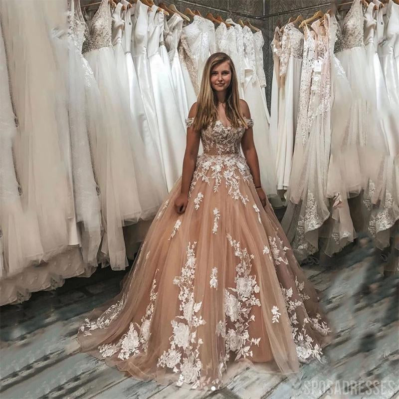 Elegant Off Shoulder Lace Applique Wedding Dress WD646 - Affordable Bridal Gowns for Beach, Church & Garden Weddings