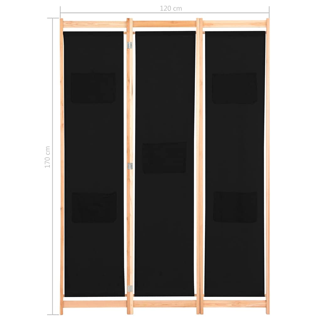 3-Panel Black Room Divider Screen 47.2