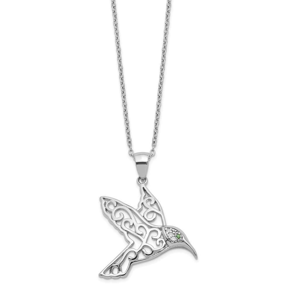 26.22mm Cheryl M 925 Sterling Silver CZ Cubic Zirconia Simulated Diamond Hummingbird Pendant Necklace - 18 Inch Fine Jewelry Gift for Women, Birthday, Anniversary, Valentine's Day - Elegant Everyday Wear & Special Occasions