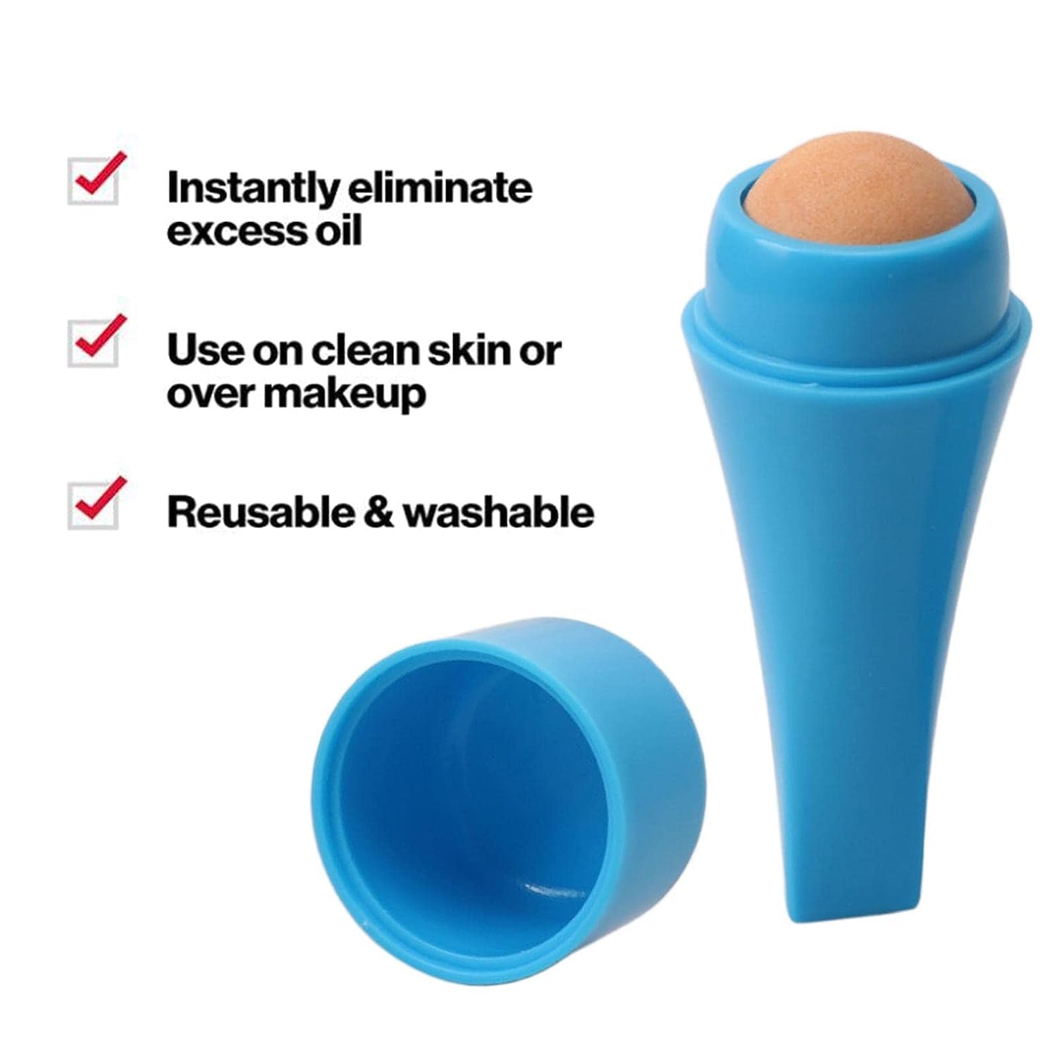 Volcanic Stone Face Roller for Oily Skin - Blue Reusable Oil Absorbing Tool for Acne & Pore Care - Perfect for Daily Skincare & Makeup Prep