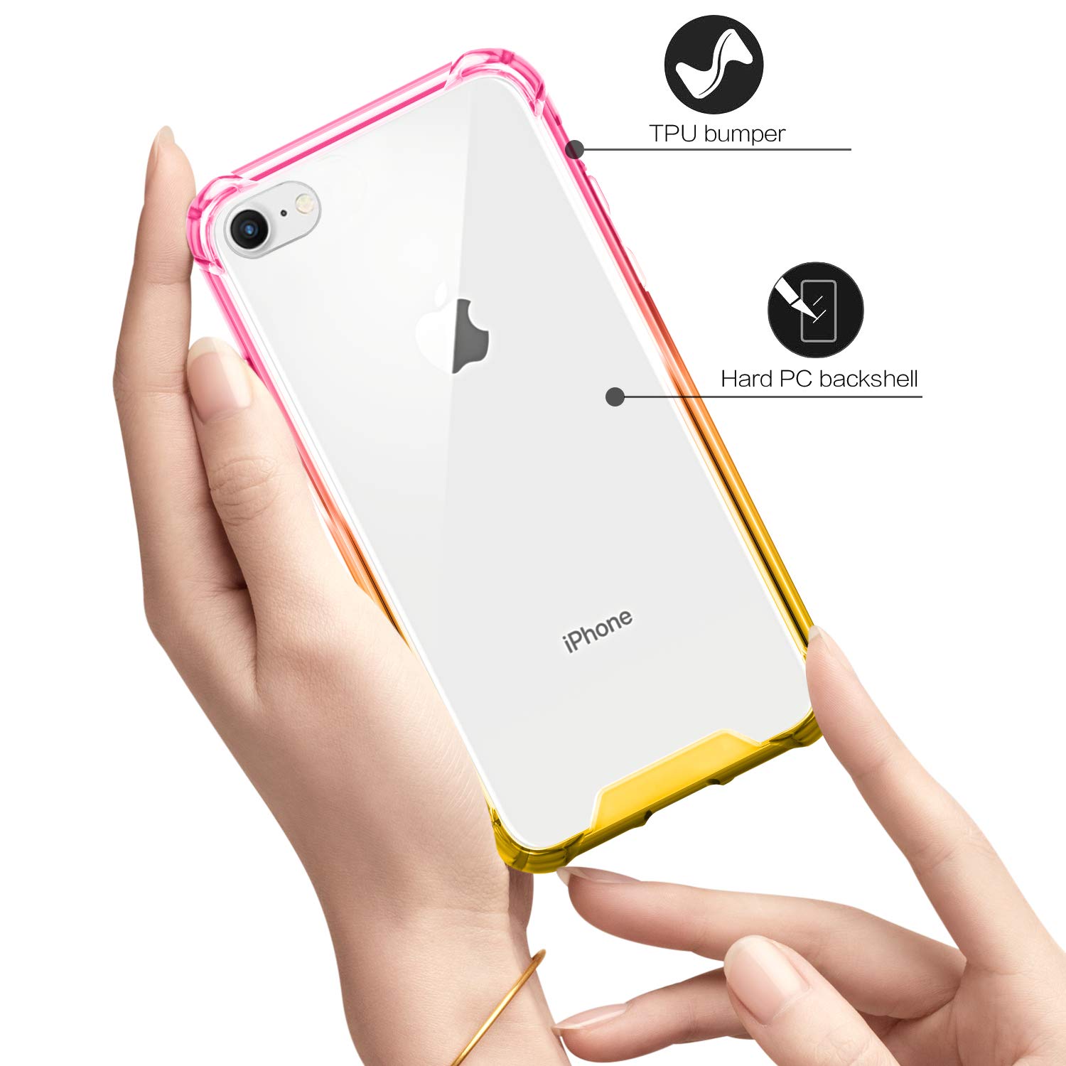 Premium Clear iPhone SE 2020/8/7 Case - Slim Shockproof Protective Cover with TPU Bumper & Hard PC Back | Anti-Scratch Cute Pink Gold Design for 4.7 Inch iPhones | Perfect for Everyday Use, Travel & Work Protection