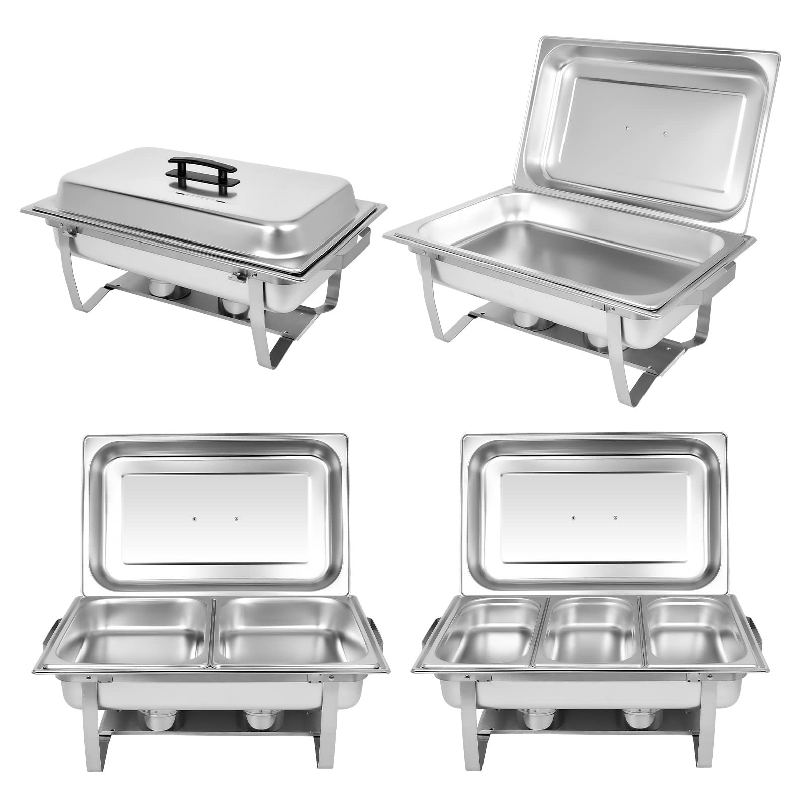 4-Pack Stainless Steel Buffet Chafing Dish Set - 8QT Catering Food Warmers with 7 Trays - Perfect for Weddings, Parties, and Buffet Serving