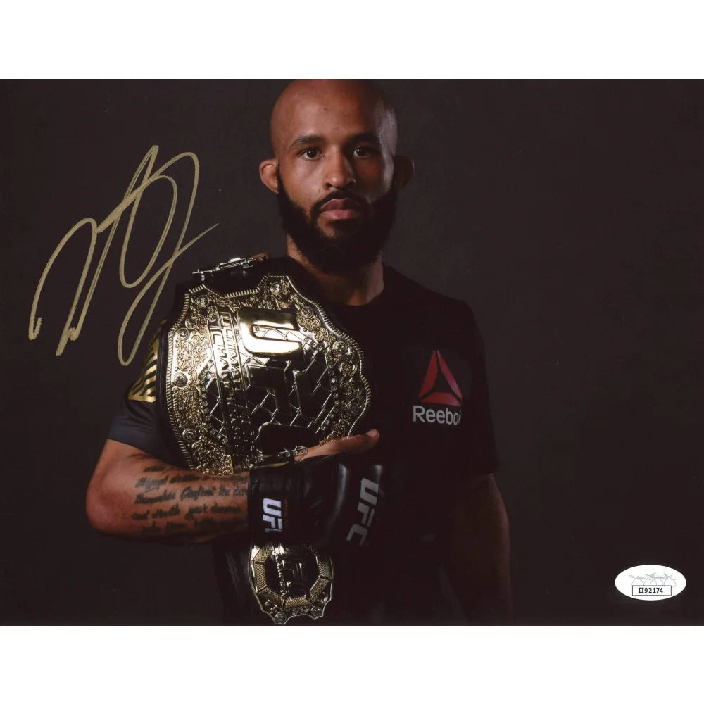 Demetrious Johnson Autographed 8x10 Photo - UFC Fighter Signed Memorabilia with JSA COA - Mighty Mouse Champion Belt - Perfect for MMA Fans, Collectors & Sports Memorabilia Displays