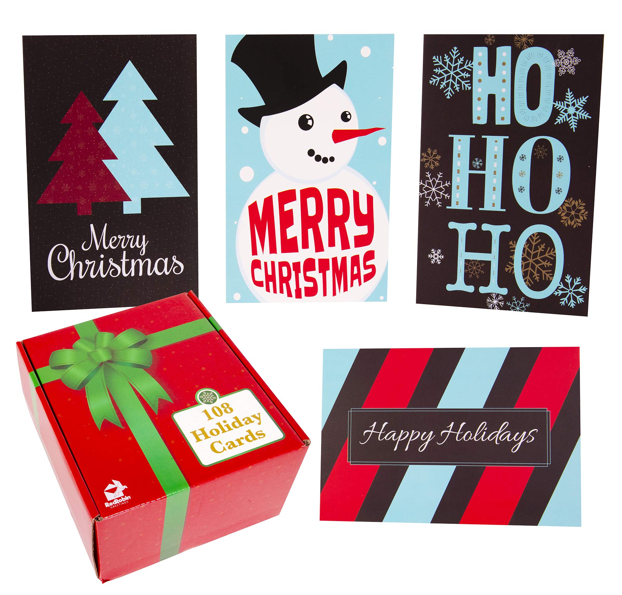 Bulk Kangaroo Christmas Cards Set - 108 Blank Holiday Greeting Cards with Assorted Designs & Red, Green, White Envelopes | Perfect for Office, School, Family Holiday Mailing & Gift Exchanges