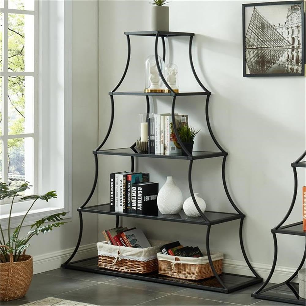 Furniture of America Kladden Industrial Metal 5-Shelf Bookcase in Sand Black - Sturdy Storage for Books, Decor & Office Supplies | Perfect for Home, Office & Library Organization