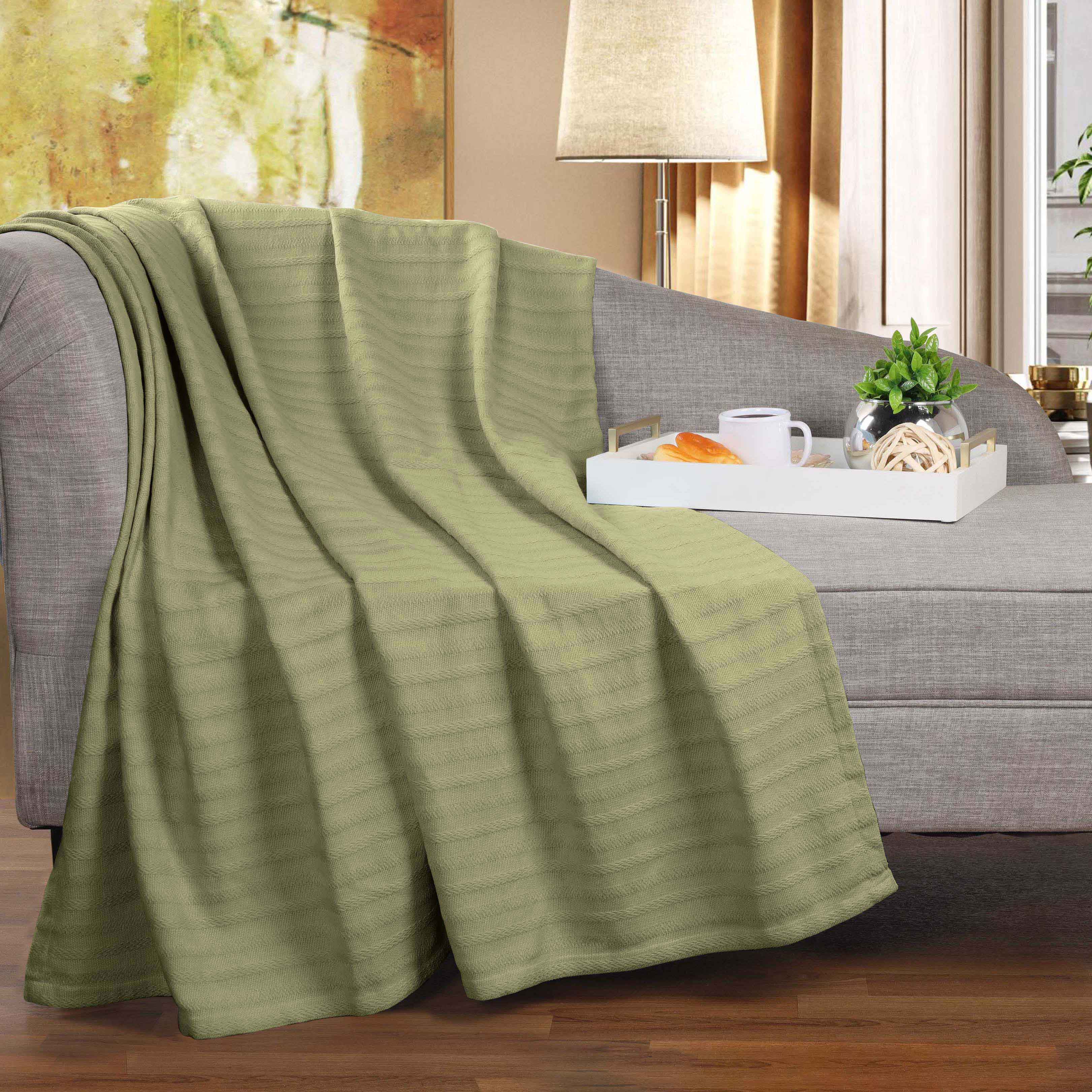 Soft Clara Cotton Textured Striped Lightweight Woven Blanket - Perfect for Sofa, Bed & Outdoor Picnics