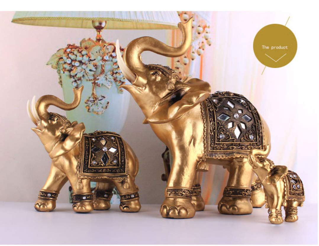 Lucky Golden Elephant Figurine - Handcrafted Resin Home Decor Statue for Living Room, Office & Garden - Miniature Elephant Ornament Gift for Housewarming, Birthday & Good Fortune