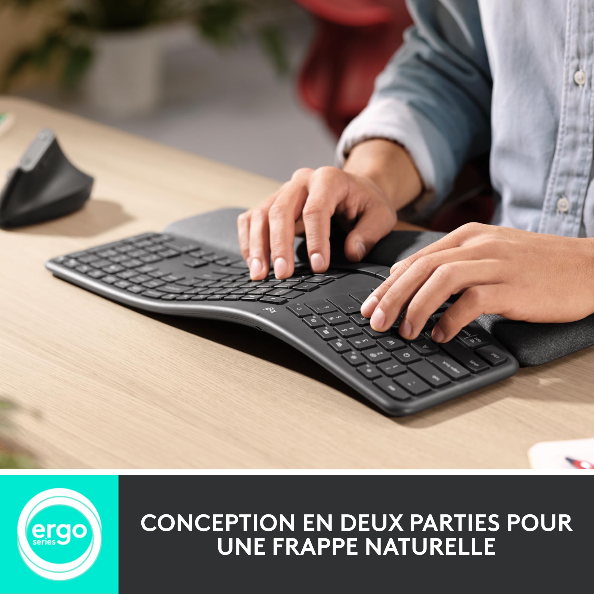 Logitech ERGO K860 Wireless Ergonomic Keyboard with Wrist Rest - Split Design for Natural Typing, Bluetooth & USB Connectivity - PC & Mac Compatible (French AZERTY Layout, Grey) - Ideal for Office Work, Long Typing Sessions & Reducing Wrist Strain
