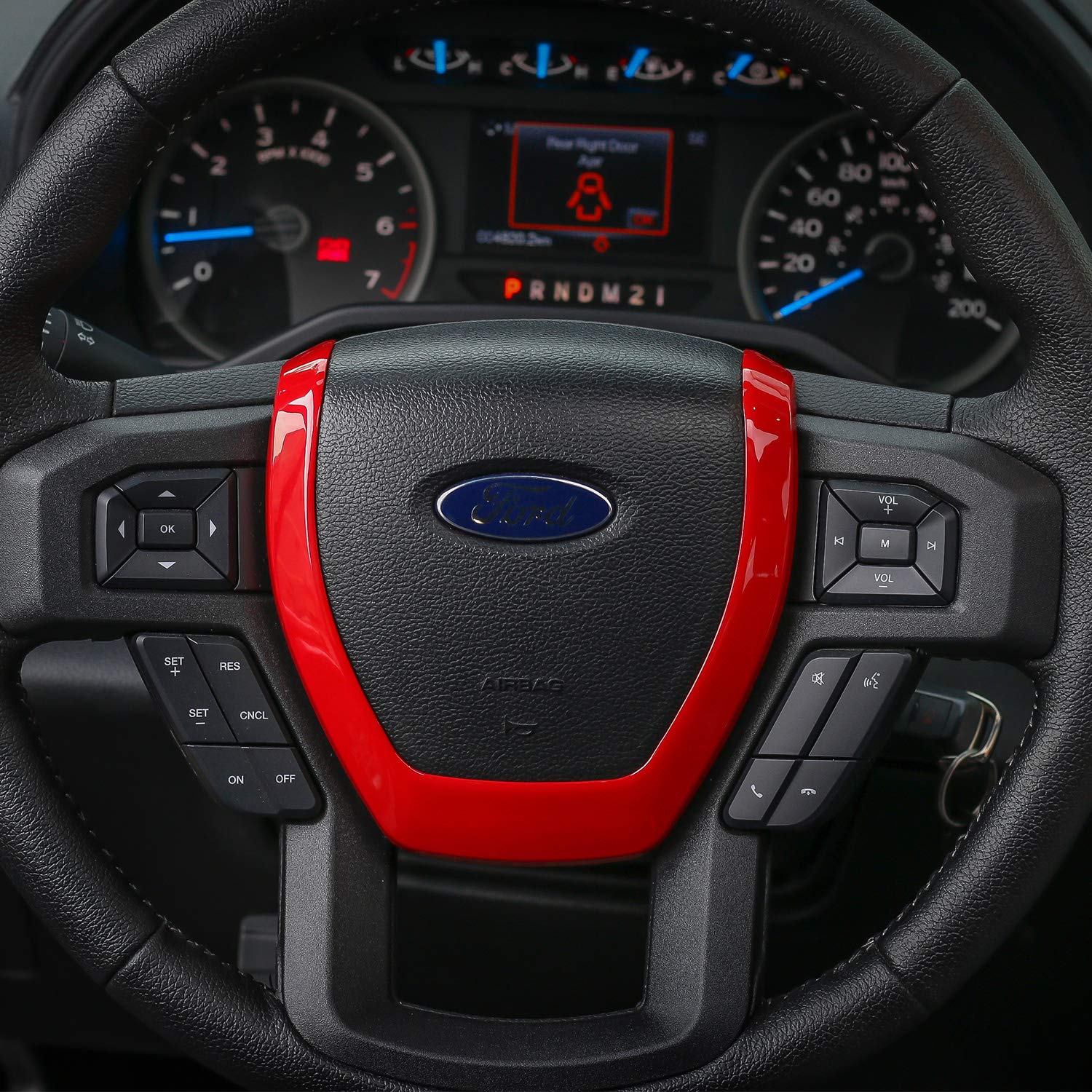 Premium Red Leather Steering Wheel Cover for Ford F150 2015-2020 - Custom Fit Interior Trim Accessory for Comfort & Style - Perfect for Daily Commute & Road Trips