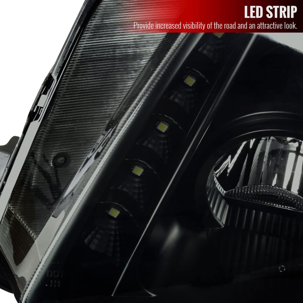 97-01 Black Smoke LED Strip Projector Headlights - Left & Right Pair for 1997-2001 Vehicles | Upgrade Your Car's Style & Night Visibility