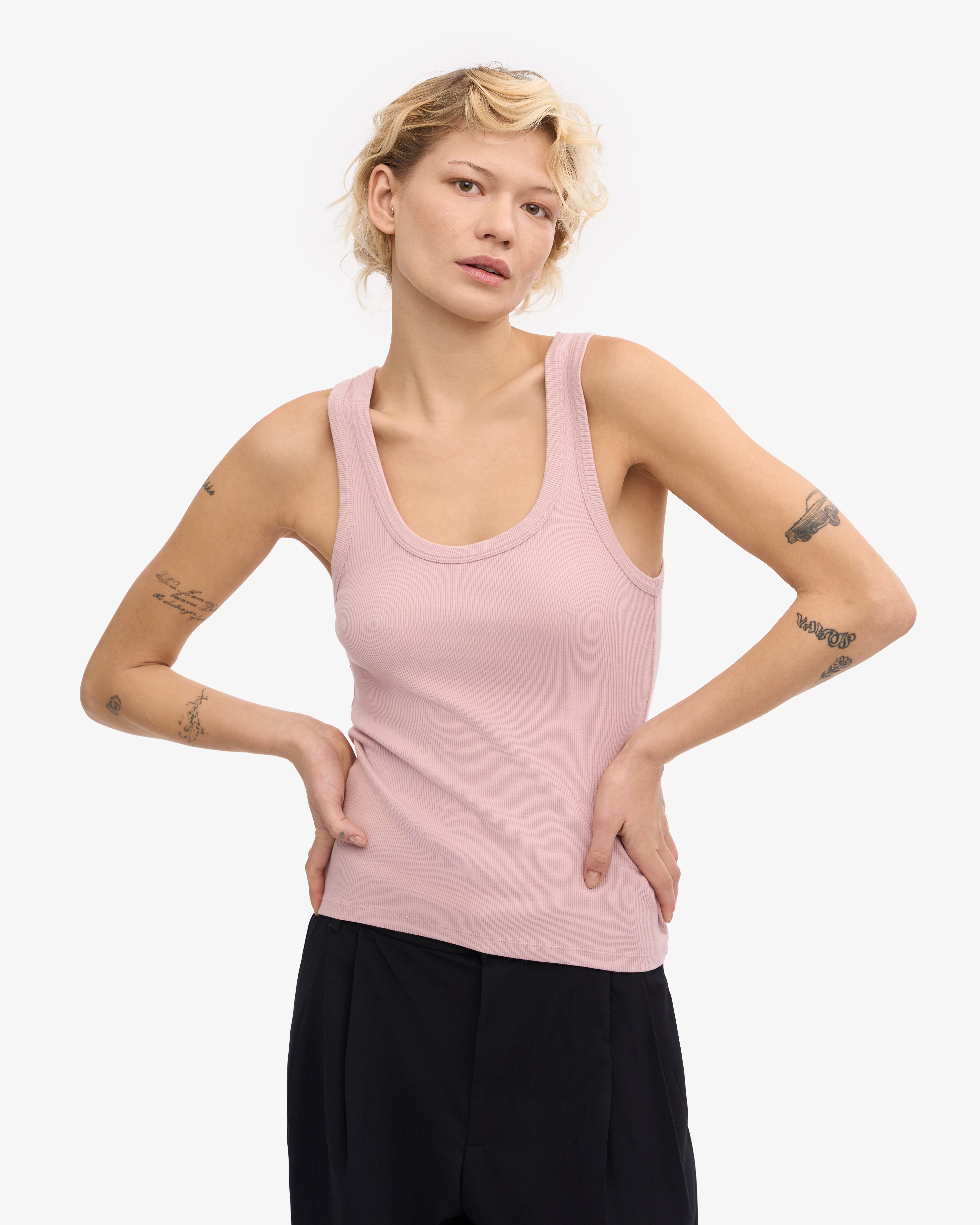 Organic Cotton Ribbed Tank Top for Women - Faded Pink | Soft & Breathable Summer Casual Wear