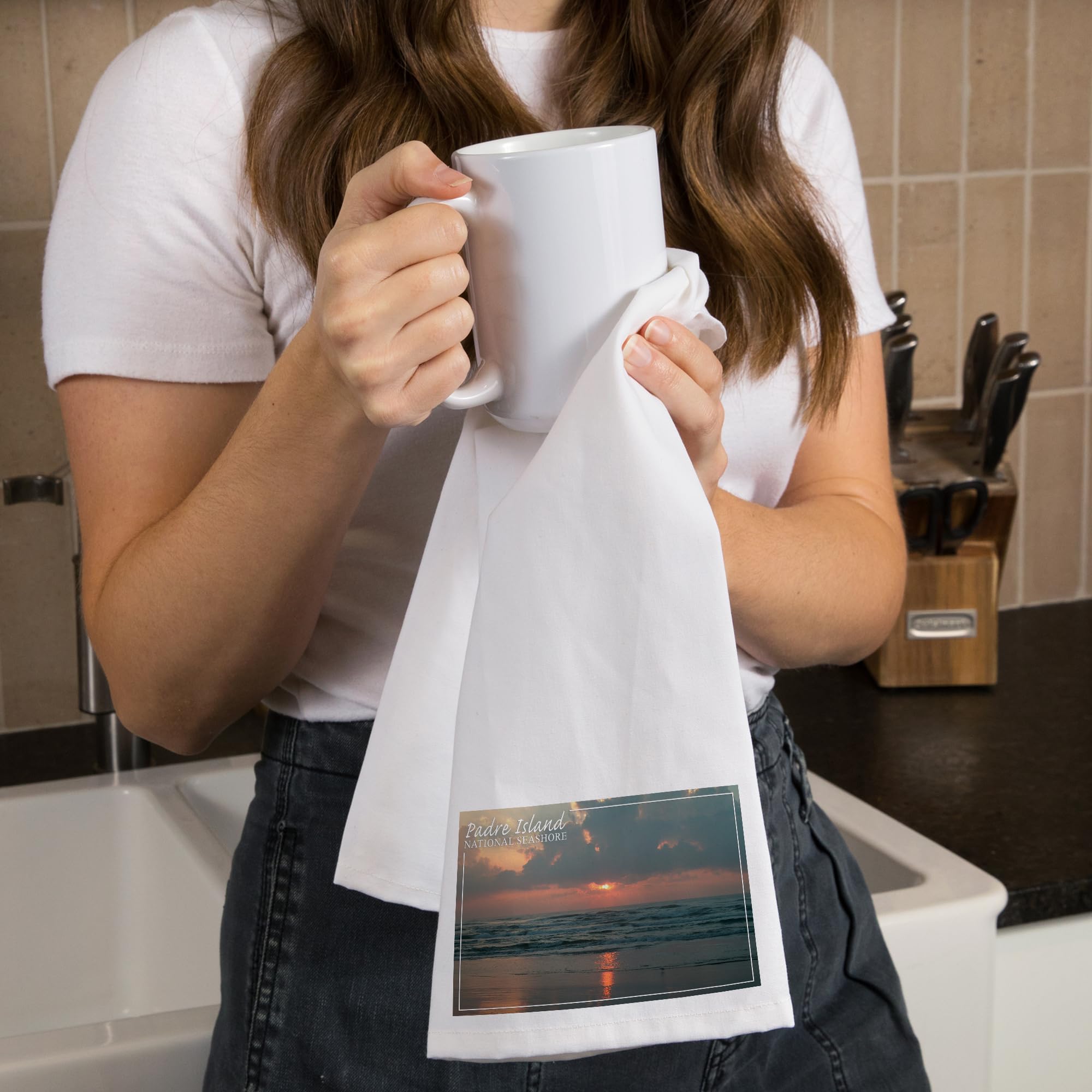 Lantern Press Padre Island National Seashore Dawn Print 100% Cotton Tea Towel - Decorative Kitchen Hand Towel for Home, Dish Drying & Coastal Decor