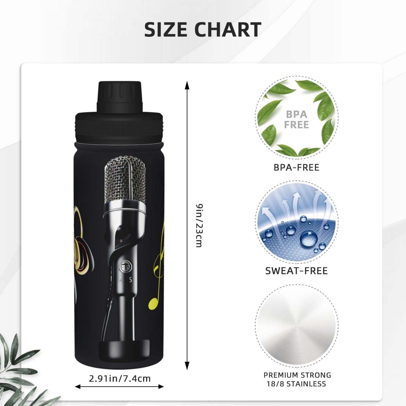 HJLUUFT Insulated Stainless Steel Water Bottle with Built-in Mic & Music Notes - 510g, Perfect for Outdoor Sports, Commuting & Gym Workouts