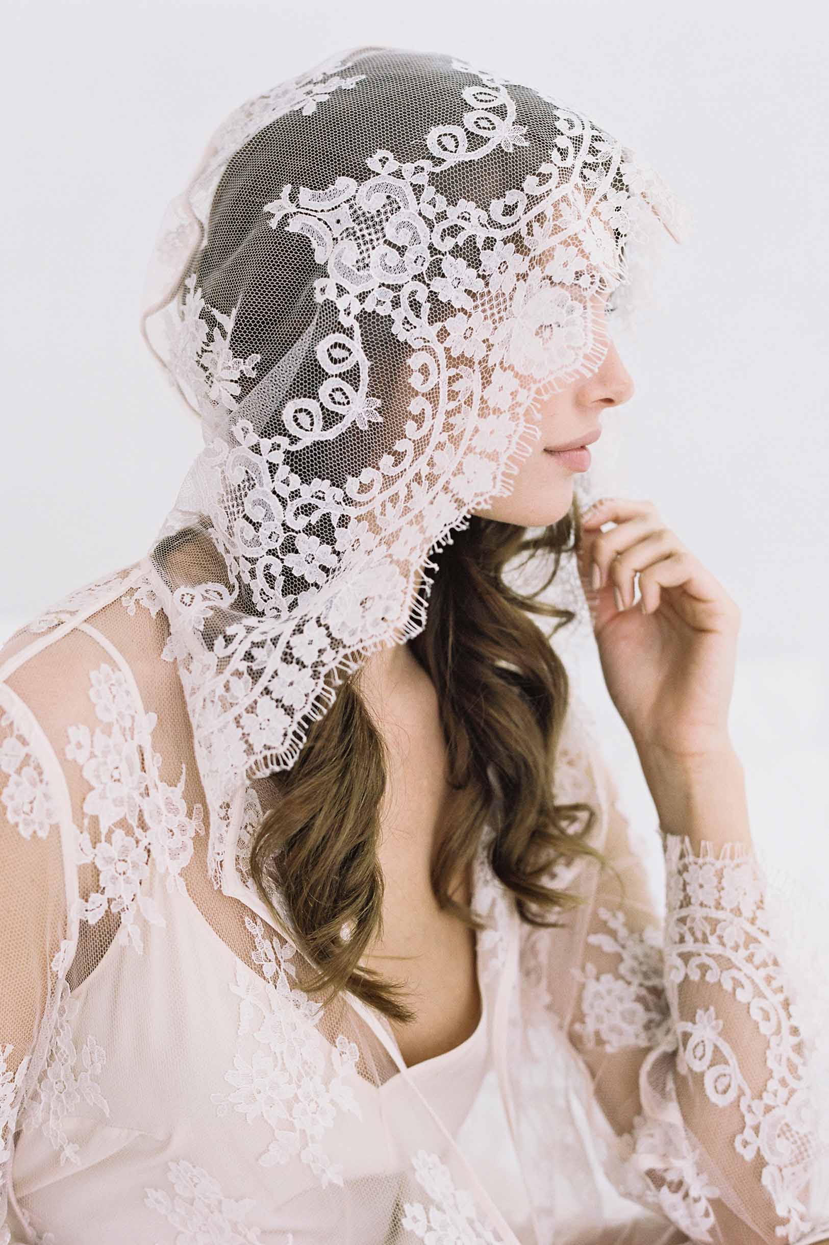 Stella Hooded French Lace Robe in Ivory - Elegant Bridal Lingerie & Boudoir Nightgown for Honeymoon, Wedding Night, and Special Occasions