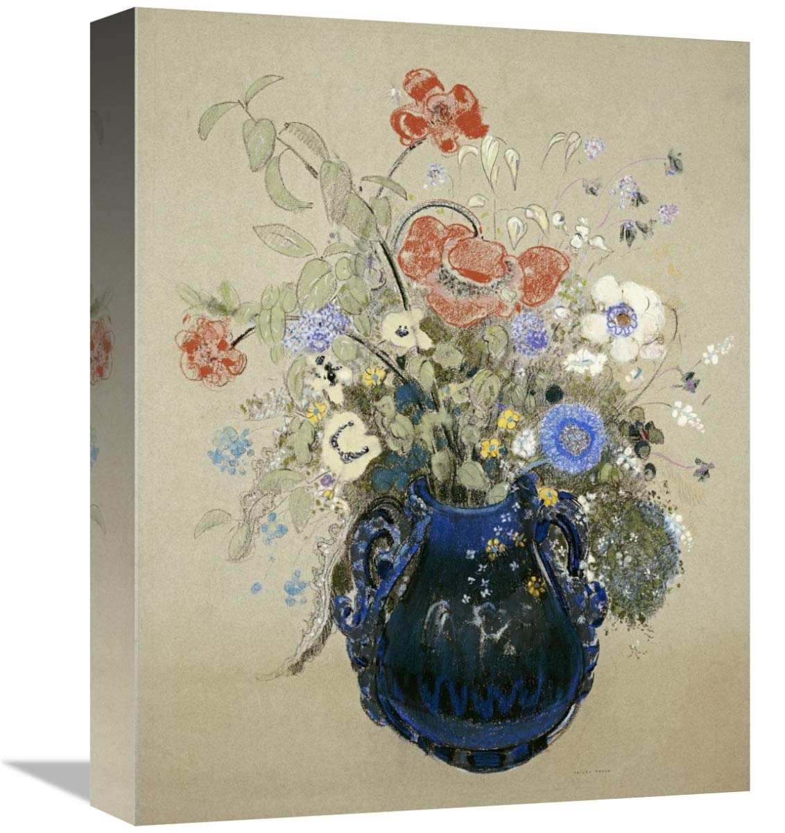 16 Inch Blue Flowers Art Print by Odilon Redon - Wall Decor for Living Room, Bedroom & Office - Vintage Floral Painting Reproduction for Home & Office Decoration