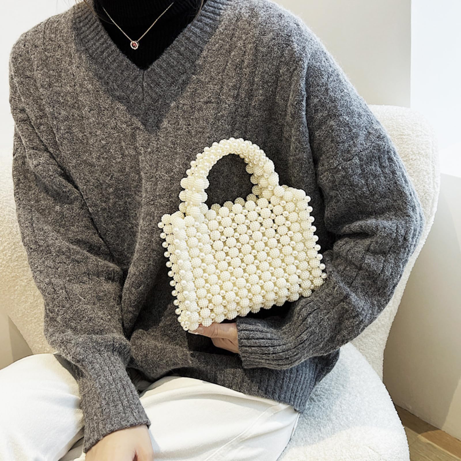 Elegant White Artificial Pearl Clutch Purse for Women - Square Evening Bag for Party, Wedding, Travel & Special Occasions | Perfect Bridal Accessory & Formal Event Handbag