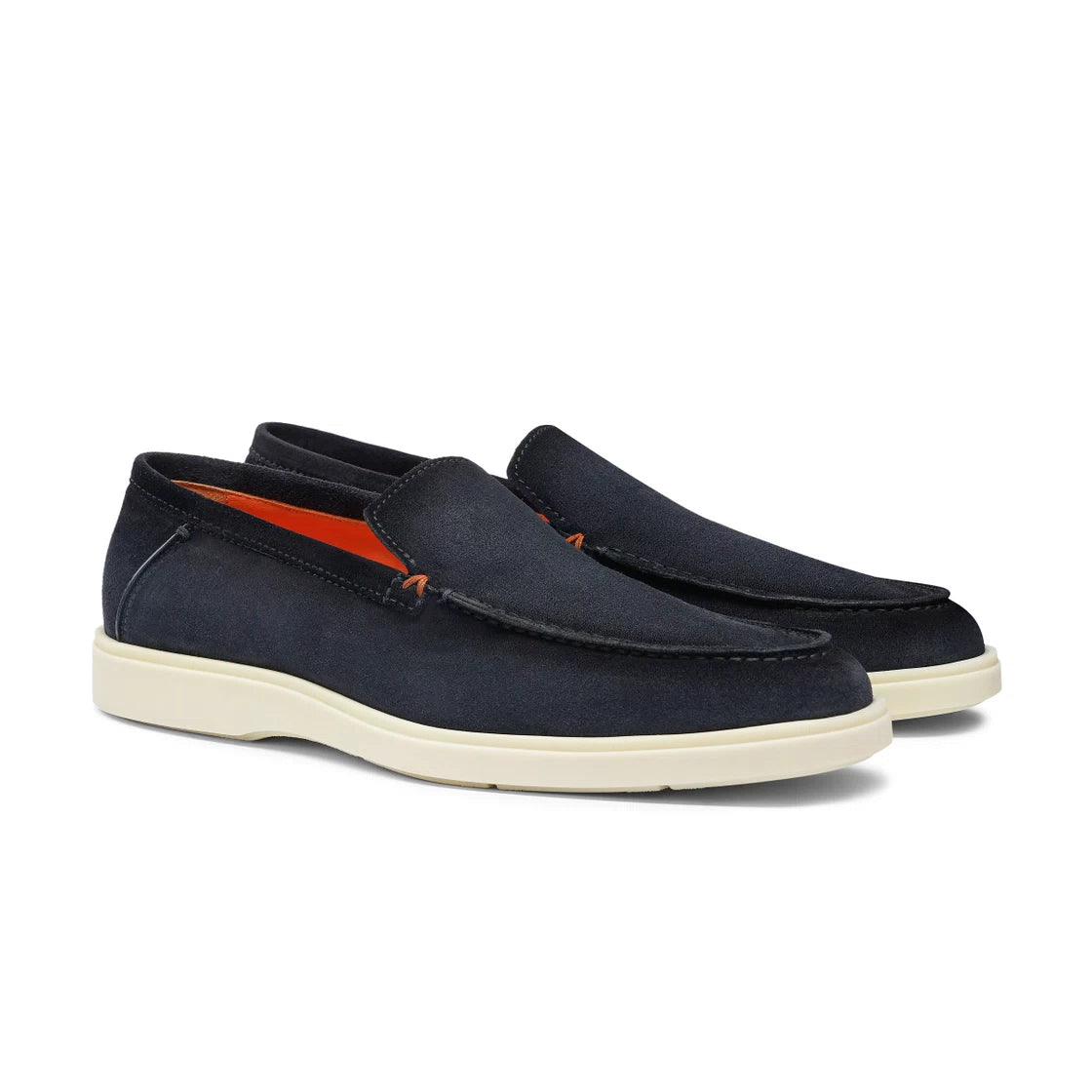 SANTONI Blue Suede Slip-On Loafers for Men - Comfortable Casual Shoes for Office, Travel & Everyday Wear