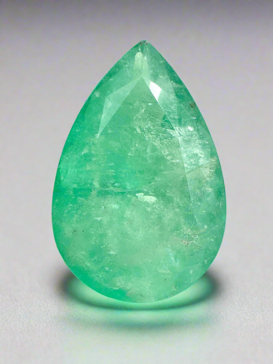 14.77 Carat Natural Colombian Emerald Pear Cut Loose Gemstone - Earthy Green 21x14mm for Jewelry Making, Engagement Rings & Luxury Gifts